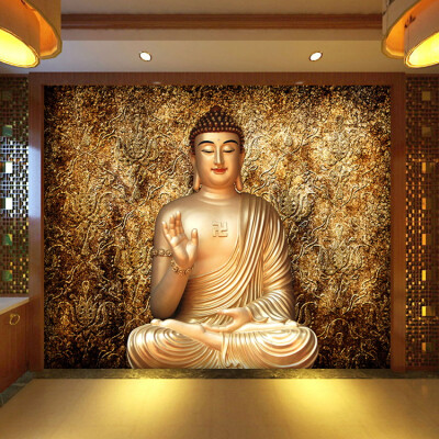 

Custom 3d mural retro Buddha temple mural living room entrance wallpaper 3D stereo Buddha wallpaper mural