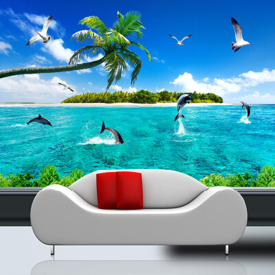 

Пользовательские обои Mural Summer Sea View Dolphin Modern TV Background Фото Обои для стен Обои для гостиной 3D