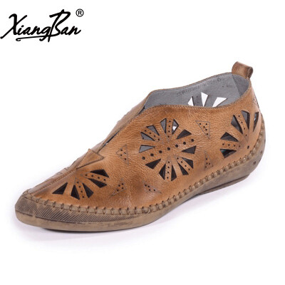 

Xiangban handmade original retro women shoes pointed leather carved hollow out breathable women pumps ethnic style