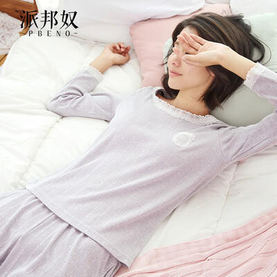 

Pabangu PBENO pajamas women spring&autumn long-sleeved lace home service suit 70732029 gray L