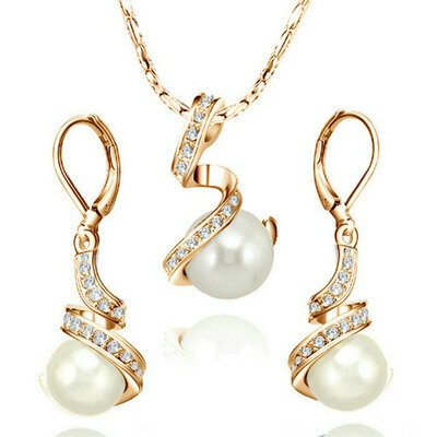 

Yoursfs® 18K Rose Gold Plated Очаровательное жемчужное ожерелье и комплект серьги Используйте австрийский комплект ювелирных изделий из бриллиантовой моды