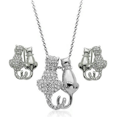 

Yoursfs® Kitty Cat Pendant Necklace&Earing Sets 18K Rose Gold Plated Austrian Crystal Fashion Jewelry