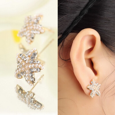 

Pure Gold Plated Beads Rhinestone Starfish Earring Sea Star Ear Stud