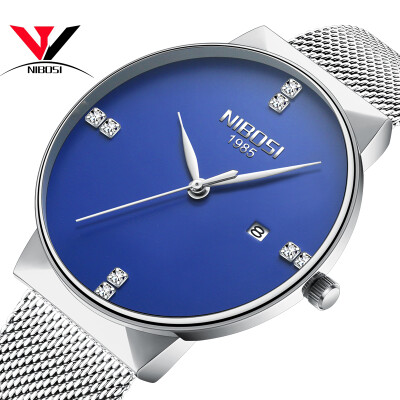 

Watch Mesh Band Montre Homme NIBOSI Watch Men Luxury Brand Famous Men Watches Stainless Steel Silver Quartz Wristwatches For Male