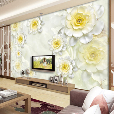 

Custom 3D Mural Wallpaper Modern White Flower Stereo Relief Fresco Living Room Hotel Backdrop Wall Decor Wallpaper For Walls 3 D