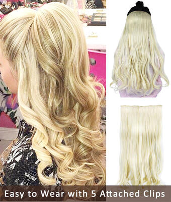 

Rhyme 24"Blonde Curly Layered One Piece 5 Clips Clip inon Hair Extensions Hairpieces for GirlsWoman