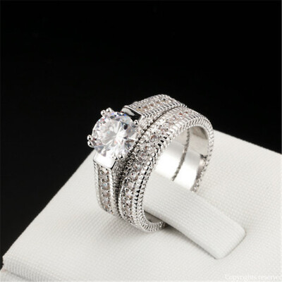 

Luxury 2 Rounds Bijoux Fashion Wedding Ring Set AAA Cubic Zirconia Jewelry For Women Chirstmas Gift R606