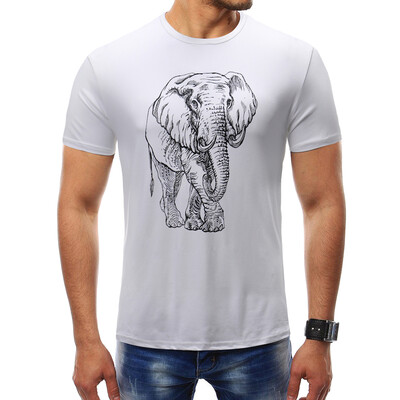 

Male 2018 Brand Short Sleeve Elephant Sketch Pattern T Shirt O-Neck Slim Men T-Shirt Tops Fashion Mens Tee Shirt T Shirts