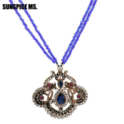 

Elegent Turkish Ethnic Seed Bead Long Pendant Necklace Antique Resin Hollow Flower Necklace Sets Indian Bohemia Vintage Jewlery