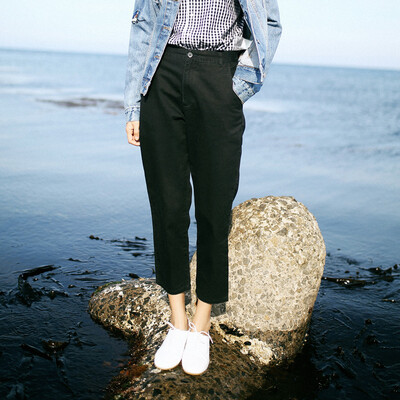 

And with pure Raincun S2353 high waist black casual pants female loose thin chic students nine points harem pants black 28 S2353H028