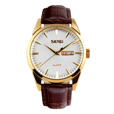 

Time beauty skmei watches mens fashion casual double calendar quartz mens 9073 gold shell white flour