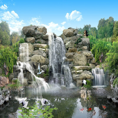 

Обои для рабочего стола Классический китайский стиль Rockery Waterfall Backdrop Наклейка Гостиная Телевизор Диван Домашний декор Покрытие стен