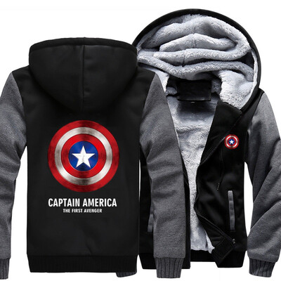 

2018 New USA SIZE Men Winter Autumn Hoodies CAPTAIN AMERICA THE FIRST AVENGER pattern Fleece Coat Baseball Uniform Sportswear Jack