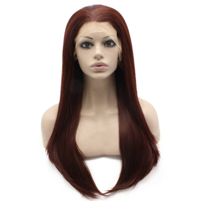 

Long Straight Dark Wine Red Natural Swiss Lace Front Wig Synthetic Heat Resistant