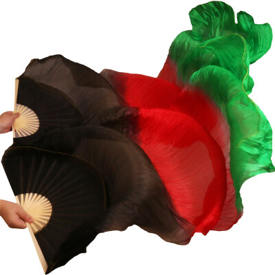 

2017 Stage Performance 100 Silk Belly Dance Fans Gradient Colour Dance Accessories Belly Dancing Silk Fans BlackRedGreen