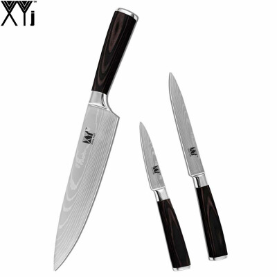 

Best XYj Brand 8 Inch 5 Inch 3.5 Inch Kitchen Knife Beauty Pattern Blade Top Sale 7Cr17 Stainless Steel Cooking Tools 3 Pcs Set