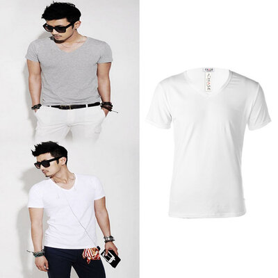 

Новая Мужская Мода Slim Fit Хлопок V-Образным Вырезом С Коротким Рукавом Случайные Футболки Топы Горячие