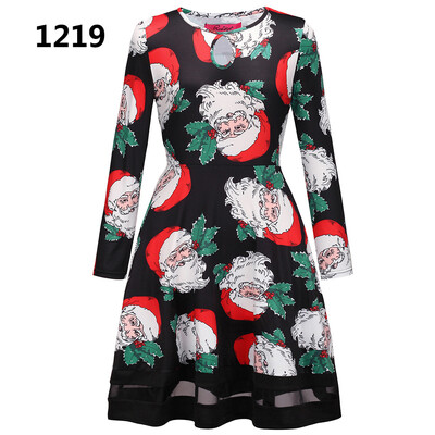 

Europe&America Christmas dress Christmas tree old man snowman bottom jigsaw dress Christmas print dress