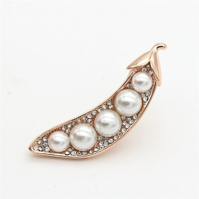 

Fashion Women Imitation Pearl Long Bean Brooch Pins Simple Lucky Jewelry Shining Gold Color Feminist Clothing Lapel Accessories