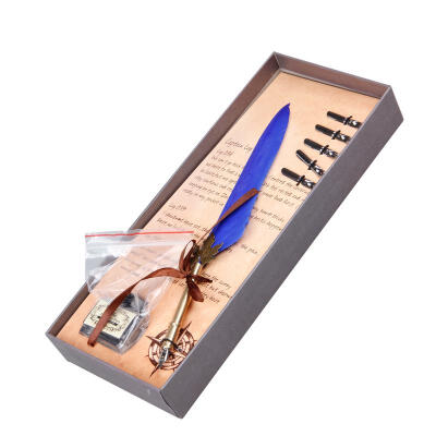 

Quill Pen Writing Dip Natural Goose Feather Blue Quill Pen Metal Nibbed Pen Set Gift with Box