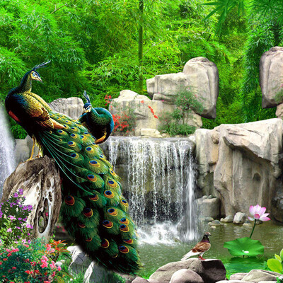 

Пользовательские 3D-обои для фото Бамбуковый лес Rockery Peacock Background Background Back Living Жилая комната Спальня Нетканые обои