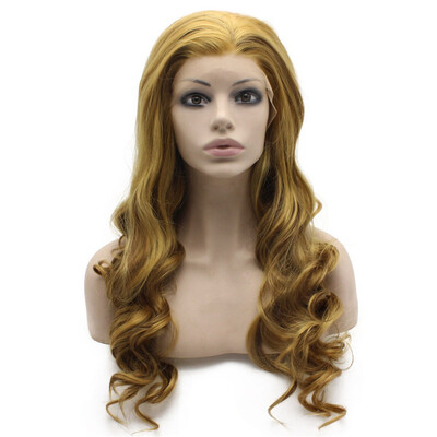 

Long Wavy Blonde Mix Brown Swiss Lace Front Wig Synthetic Heat Resistant