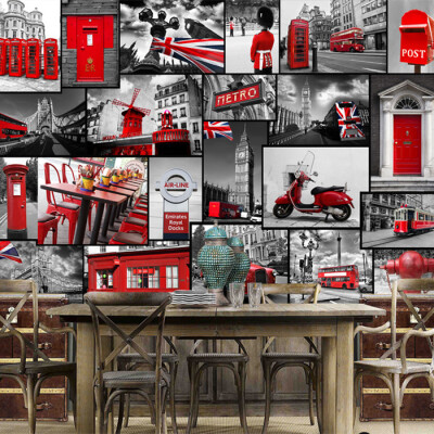 

European-style red landscape retro nostalgia large mural wallpaper bar ktv cafe backdrop wall custom wallpaper