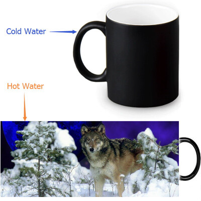 

Wolf 350ml12oz Heat Reveal Mug Color Change Coffee Cup Sensitive Morphing Mugs Magic Mug Milk Tea Cups