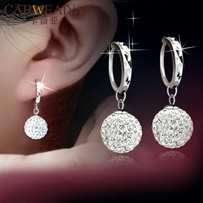 

CARWEAIYA Shamballa rhinestone stud earrings silver plated earrings Princess ball stud earrings temperament female 10mm