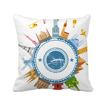 

World Earth Landmark City Pattern Square Throw Pillow Insert Cushion Cover Home Sofa Decor Gift