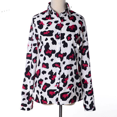 

Women Long sleeve Blouse Fashion Printing New wild lace cultivating leopard long-sleeved shirt green red shirt L18