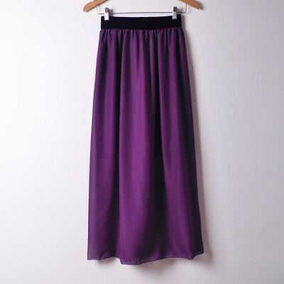 

Women Casual Solid Color Long Dress Elastic waist large size chiffon half-length skirt dress L04