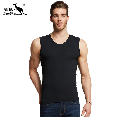 

Kangshu DaiShu Mens Vest Mens Stretch Cotton V-neck Sleeveless Wide Shoulder Sports Slim Shirt Black