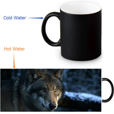 

Wolf 350ml12oz Heat Reveal Mug Color Change Coffee Cup Sensitive Morphing Mugs Magic Mug Milk Tea Cups