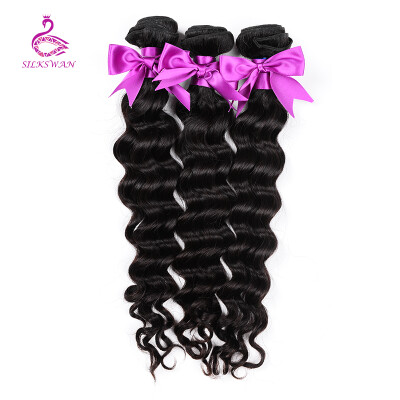 

Silkswan Deep Wave Brazilian Hair Weave Bundles 3 PCs Remy Hair Weaving 8"-28" Natural Color Human Hair Bundles