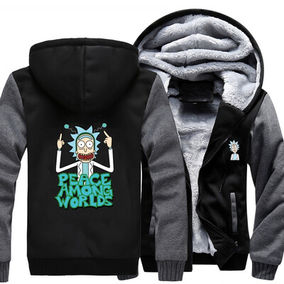 

2018 New Men Hoodies PEACE AMONG WORLDS RICK AND MORTY pattern Fleece Coat Baseball Uniform Sportswear Jacket wool