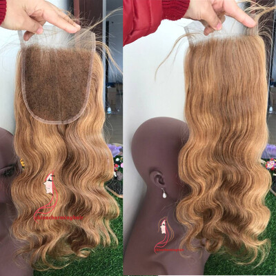 

Медовая блондинка Body Wave Hair Closure # 27 цвет Кружевное закрытие Свободная часть Закрытие отбеленные сучки