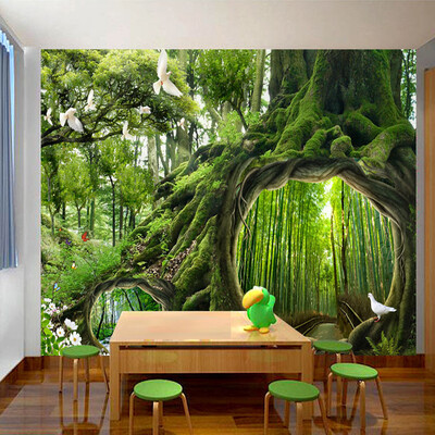 

Пользовательские обои для фото Green Virgin Forest Tree Hole Стереоскопическая роспись настенной живописи Гостиная Спальня Фон Murales