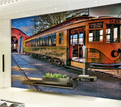 

Nostalgic Vintage train landscape mural cafe bar living room wallpaper hall TV background wall decoration