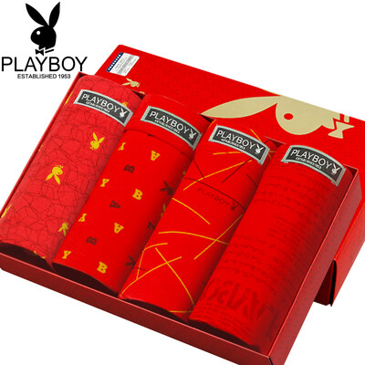 

PLAYBOY Mens Underpants SpongeBob Mens Red Boxer Shorts Ice Silk Breathable Fortune Boxer China Red Mixing 4 Pack L