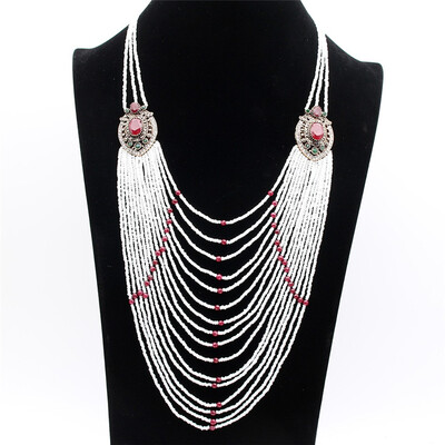 

Trendy Sweater Chains Necklace Long White Beaded Necklace Turkish Women Flower Resin Bead necklace Brand Wedding Fashion Jewelry