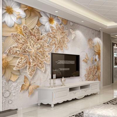 

Custom Mural Wallpaper For Bedroom Walls 3D Luxury Gold Jewelry Flower Butterfly Background Wall Papers Home Decor Living Room