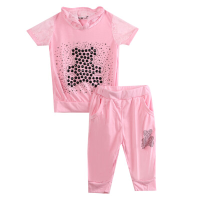 

CANIS@2pcs Baby Kids Clothes Girls Bright Drill Bear Clothing Outfits Sets Suits 2-5Y