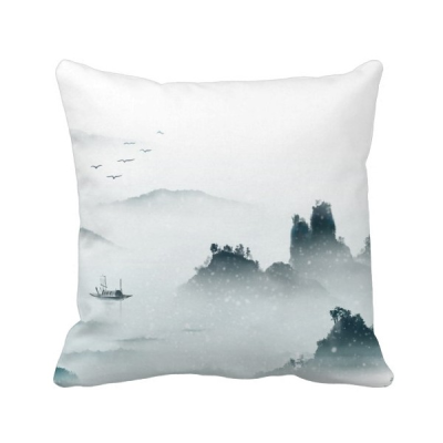 

Landscape Color Chinese Style Watercolor Polyester Toss Throw Pillow Square Cushion Gift