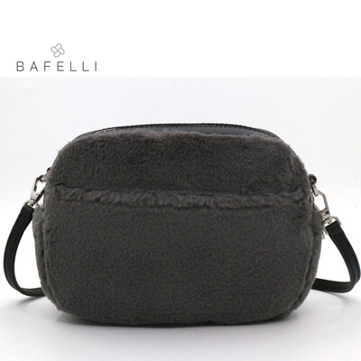 

BAFELLI winter new arrival real fur shoulder bag circular rabbit fur warm plush bag bolsa feminina Burgundy small women bag