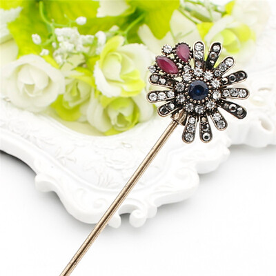 

Fashion Turkish Women Flower Hair Sticks Arabia Resin Hairpin Jewelry Antique Gold Color India Bride Comb Tight Updo Hair Clasp