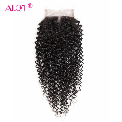 

Alot Hair Products 7A Indian Kinky Curly Closure 4 * 4 дюйма Девичьи волосы Глубокие курчавые закрылки Кружевное закрытие