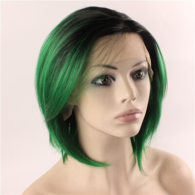 

Black Green Ombre Short swiss Lace Front Bob Wig Synthetic