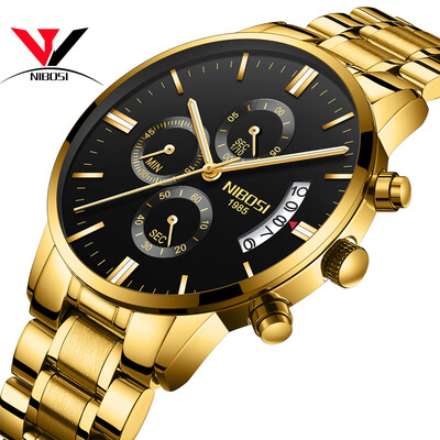 

2018 NIBOSI Gold Quartz Watch Top Brand Роскошные мужские часы Модный человек Наручные часы из нержавеющей стали Relogio Masculino Saatler