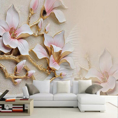 

3D Wallpaper HD Embossed Magnolia Flowers Photo Mural Living Room Home Decor Wallpaper Modern Abstract Papel De Parede Floral 3D